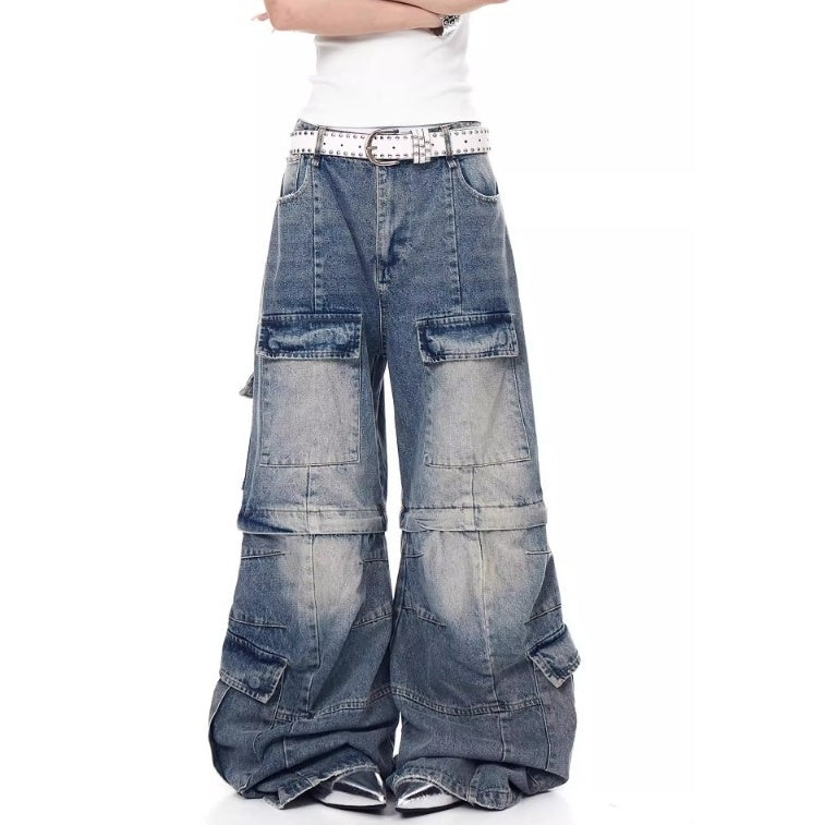 Detachable Baggy Multi-pocket Cargo Jeans MW10202