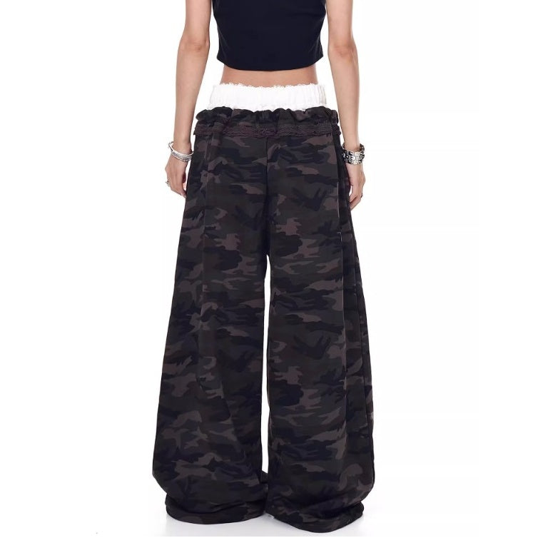 Lace Stitching Double Waist Camouflage Pants MW10203