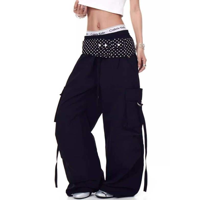 Polka Dot Waist Decoration Paratrooper Cargo Pants MW10236