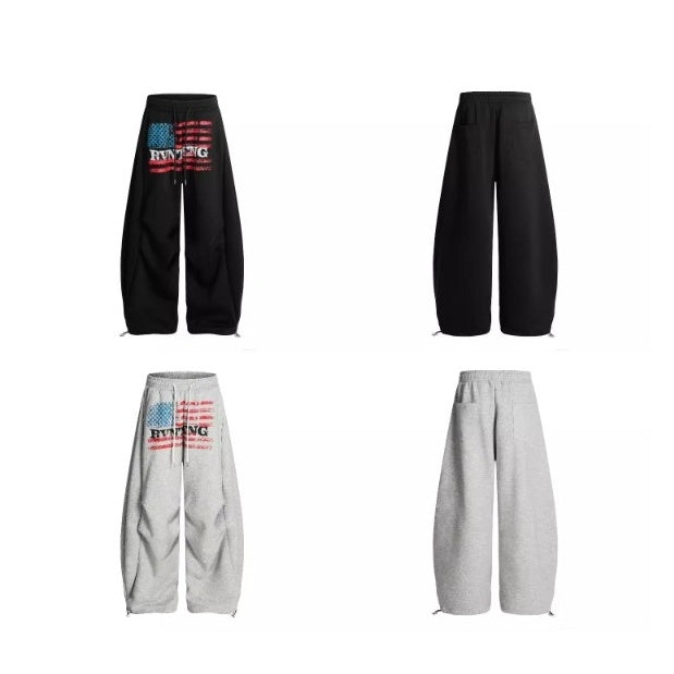 Flag Print Wide Panel Sweat Curve Pants MW10239