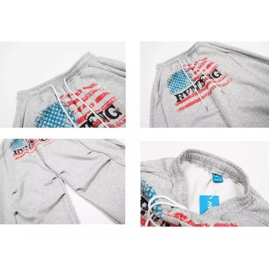 Flag Print Wide Panel Sweat Curve Pants MW10239