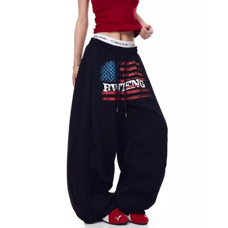 Flag Print Wide Panel Sweat Curve Pants MW10239