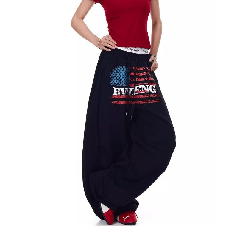 Flag Print Wide Panel Sweat Curve Pants MW10239