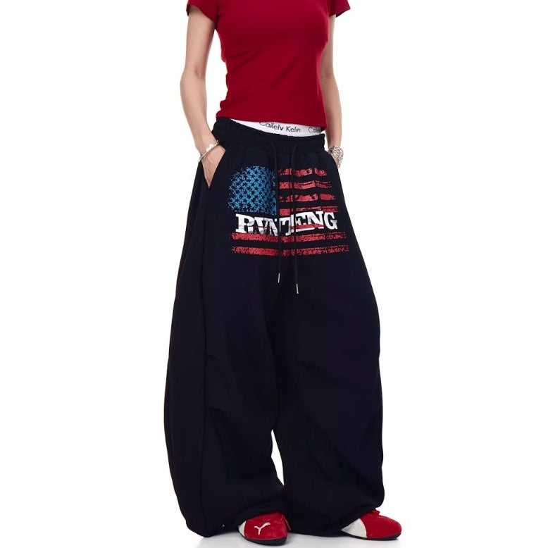 Flag Print Wide Panel Sweat Curve Pants MW10239