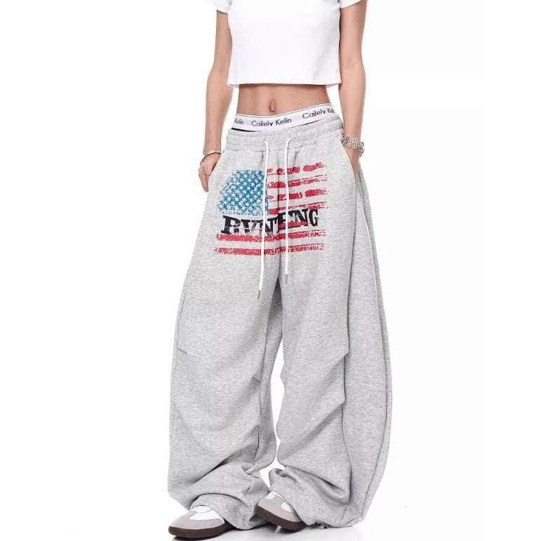Flag Print Wide Panel Sweat Curve Pants MW10239