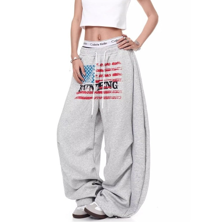 Flag Print Wide Panel Sweat Curve Pants MW10239