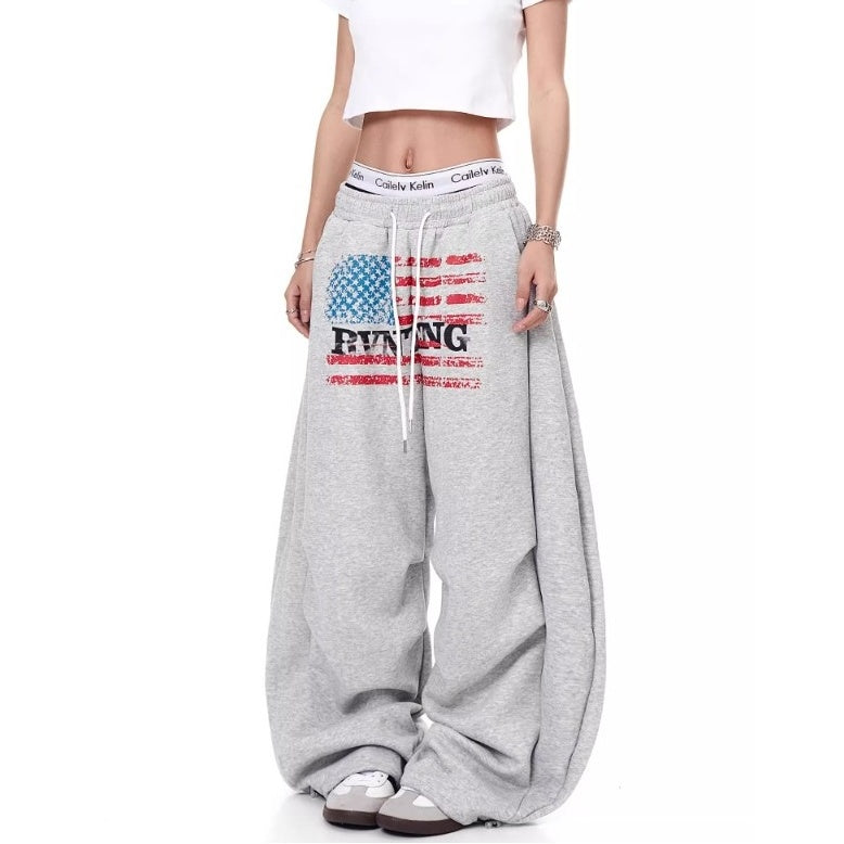 Flag Print Wide Panel Sweat Curve Pants MW10239