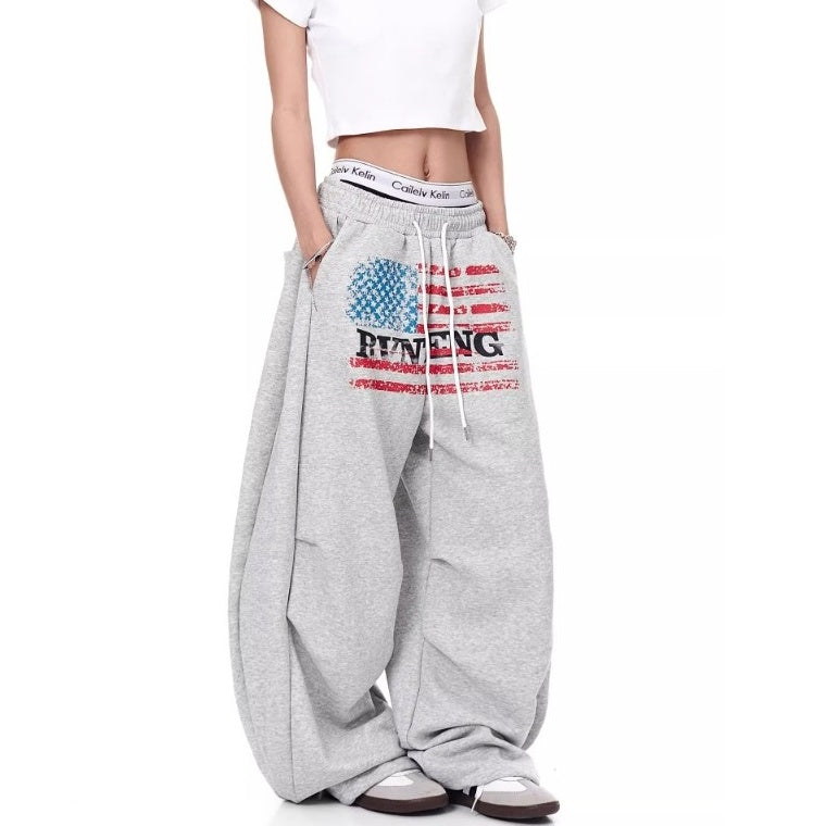 Flag Print Wide Panel Sweat Curve Pants MW10239