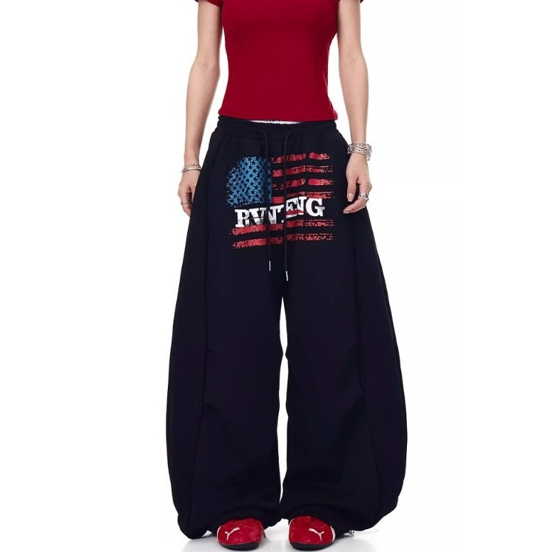 Flag Print Wide Panel Sweat Curve Pants MW10239