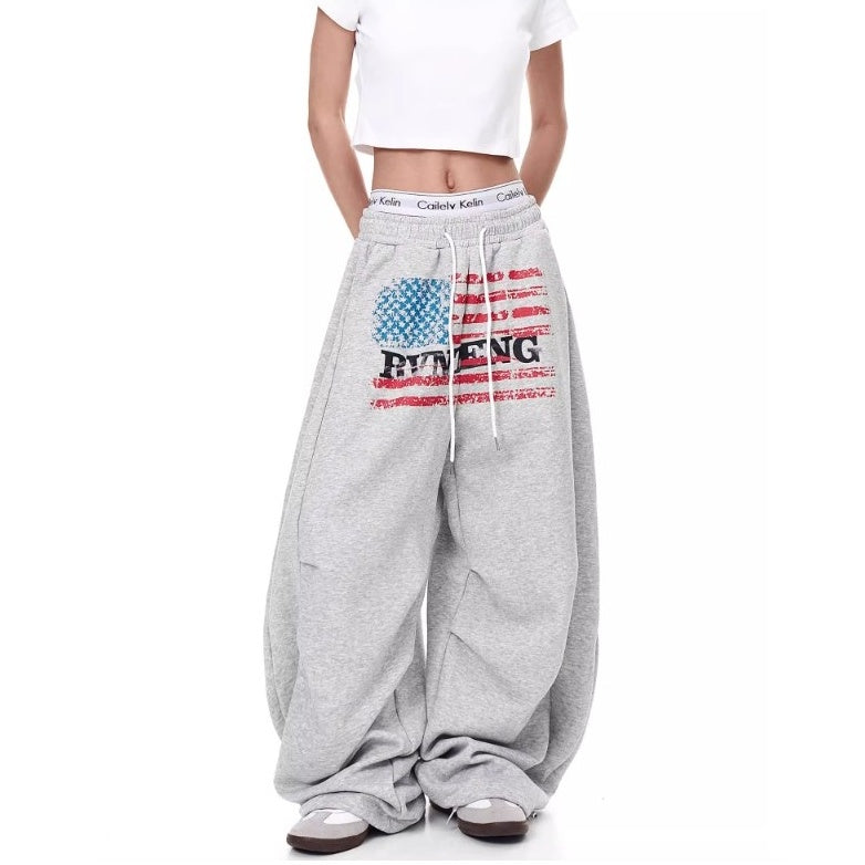 Flag Print Wide Panel Sweat Curve Pants MW10239