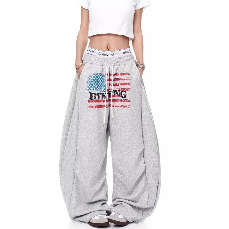 Flag Print Wide Panel Sweat Curve Pants MW10239