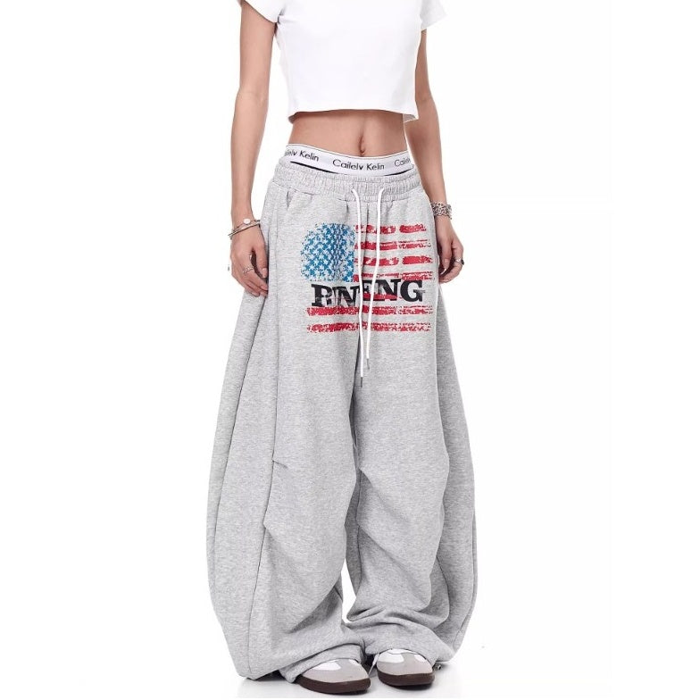 Flag Print Wide Panel Sweat Curve Pants MW10239