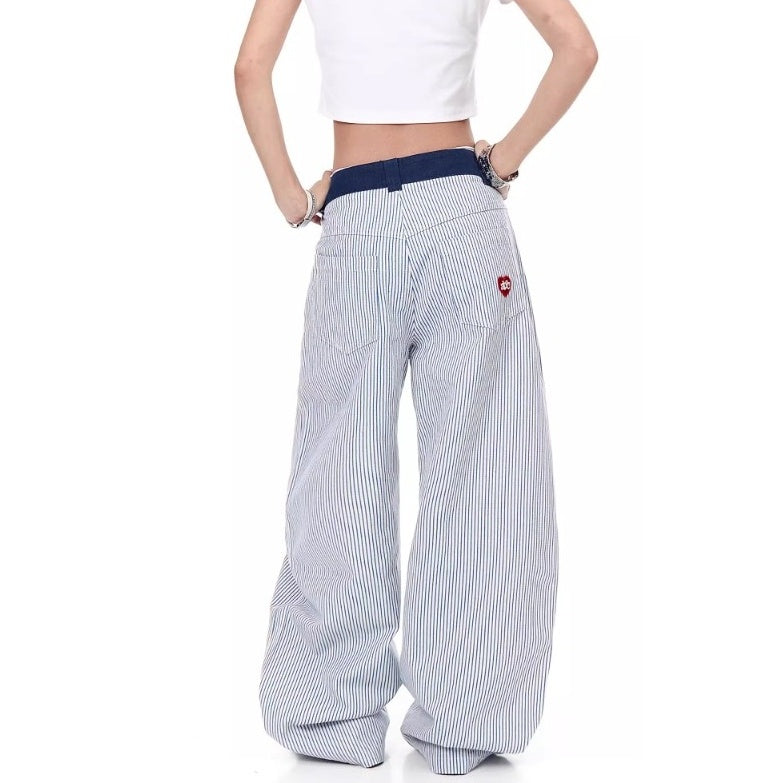 Love Embroidery Hickory Stripe Curve Jeans MW10222
