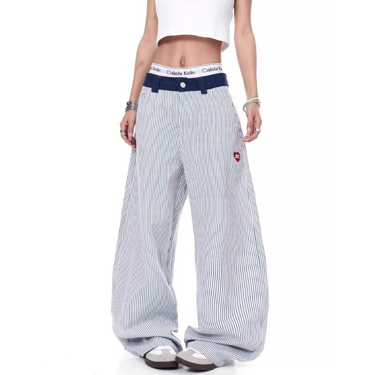 Love Embroidery Hickory Stripe Curve Jeans MW10222