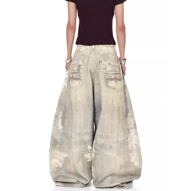 3D Printed Jewelry Distressed Wide Curve Jeans MW10223