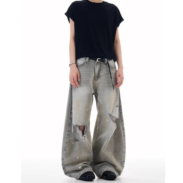 Ripped Ink-splashed Curve Jeans MW10225