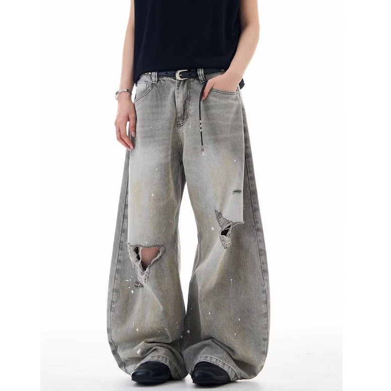 Ripped Ink-splashed Curve Jeans MW10225