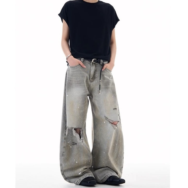 Ripped Ink-splashed Curve Jeans MW10225