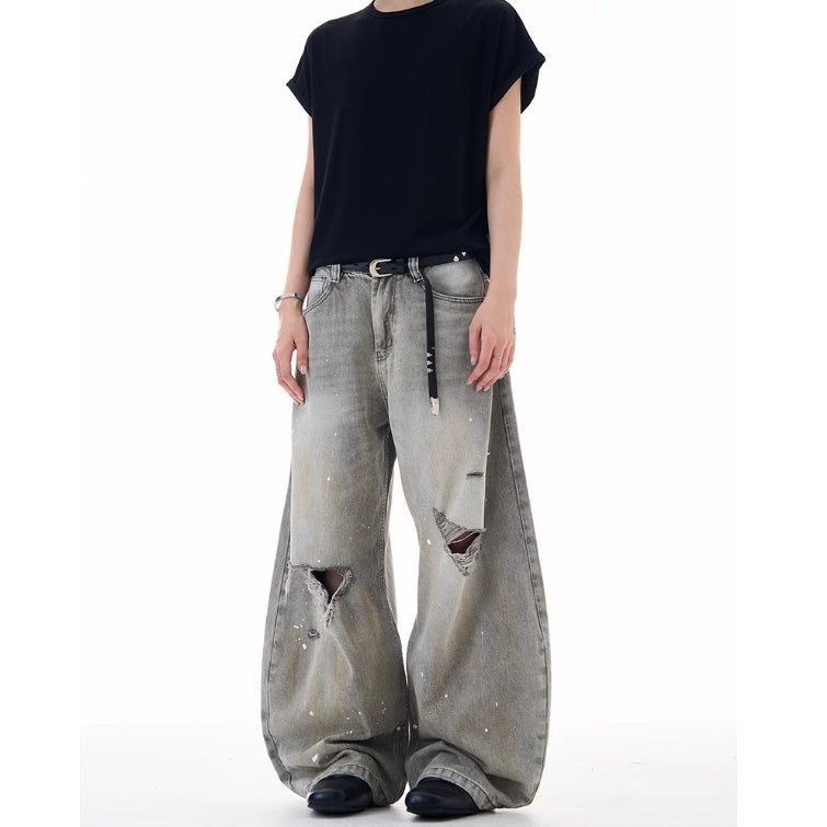 Ripped Ink-splashed Curve Jeans MW10225