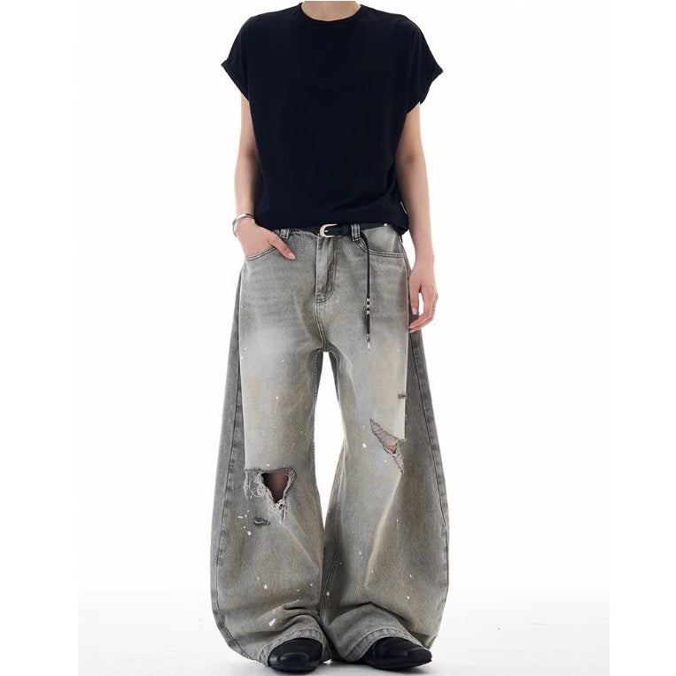 Ripped Ink-splashed Curve Jeans MW10225