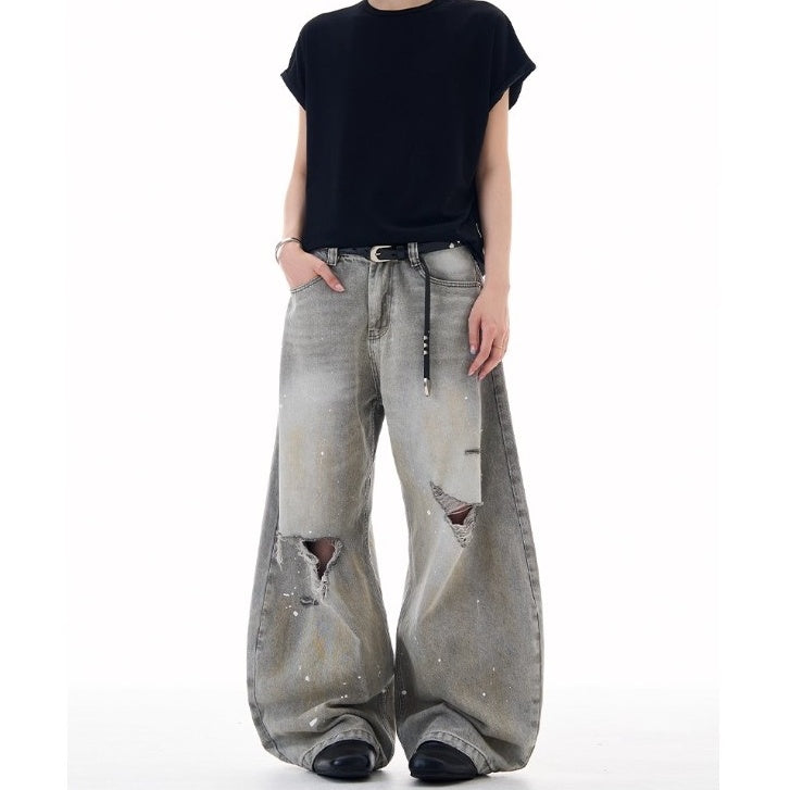 Ripped Ink-splashed Curve Jeans MW10225