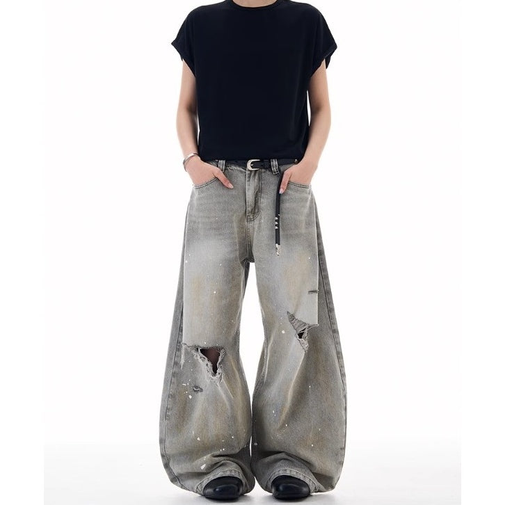 Ripped Ink-splashed Curve Jeans MW10225