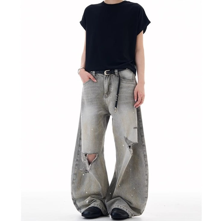 Ripped Ink-splashed Curve Jeans MW10225