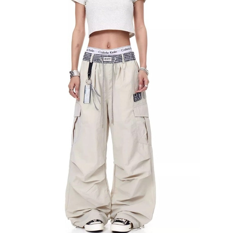 Check Panel Waist Paratrooper Pants MW10227