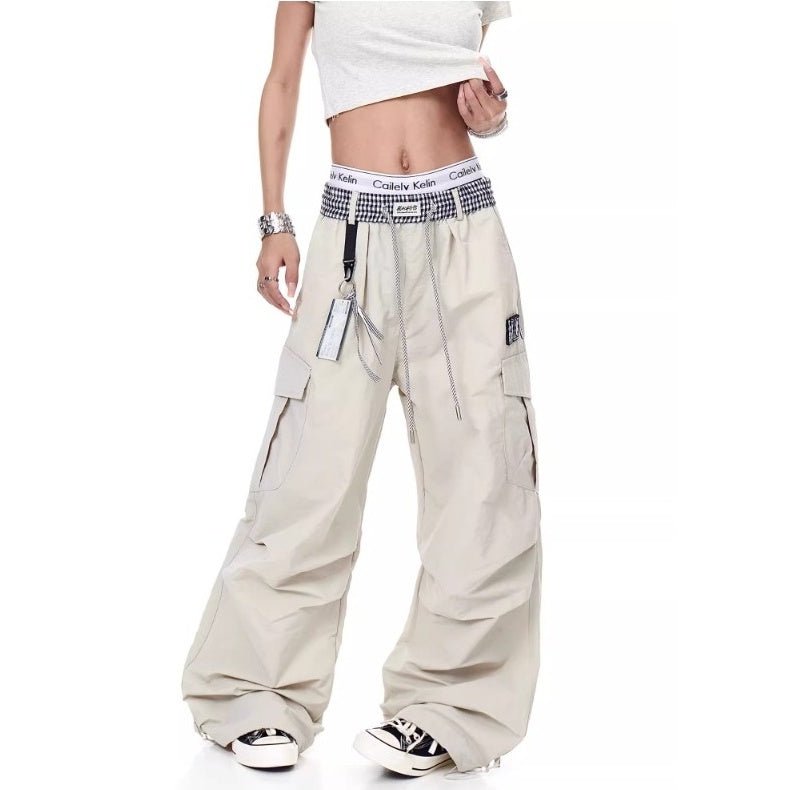 Check Panel Waist Paratrooper Pants MW10227