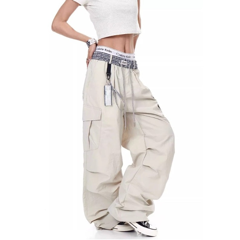 Check Panel Waist Paratrooper Pants MW10227