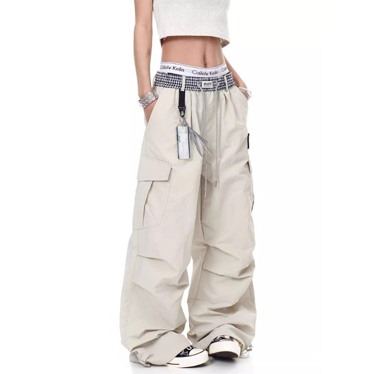 Check Panel Waist Paratrooper Pants MW10227