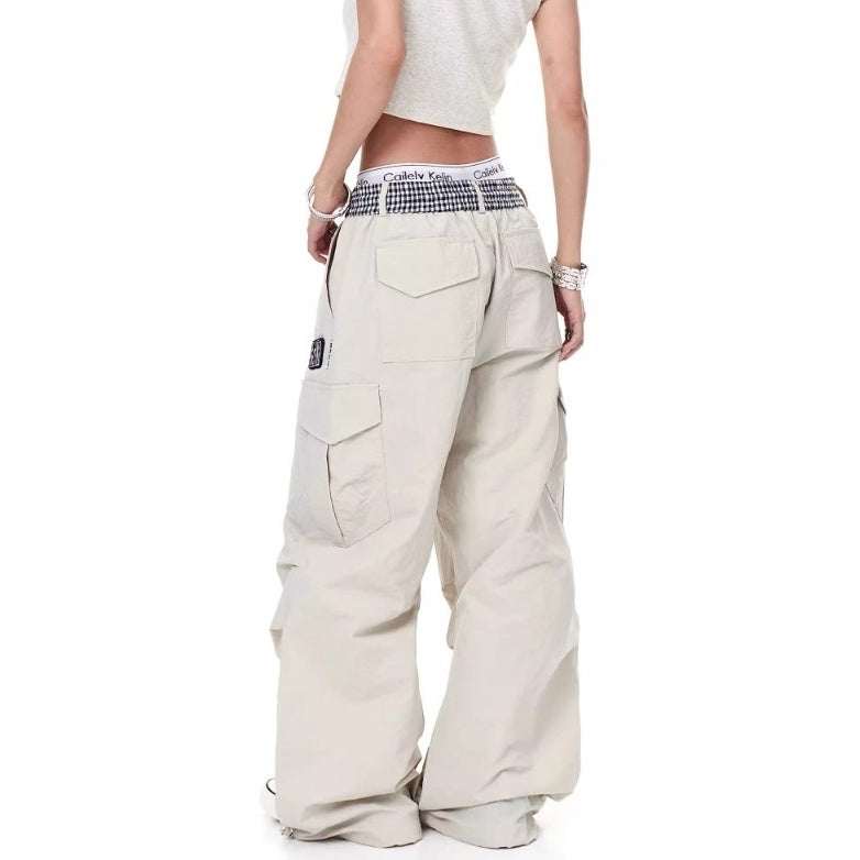Check Panel Waist Paratrooper Pants MW10227