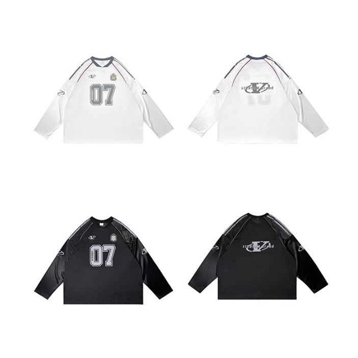Letter Print V-Neck Mesh Long Sleeve T-Shirt MW10255