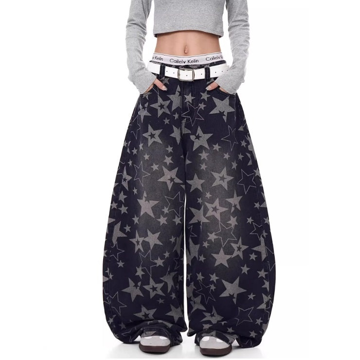 Stars Full Print Wide Curve Jeans BK7002