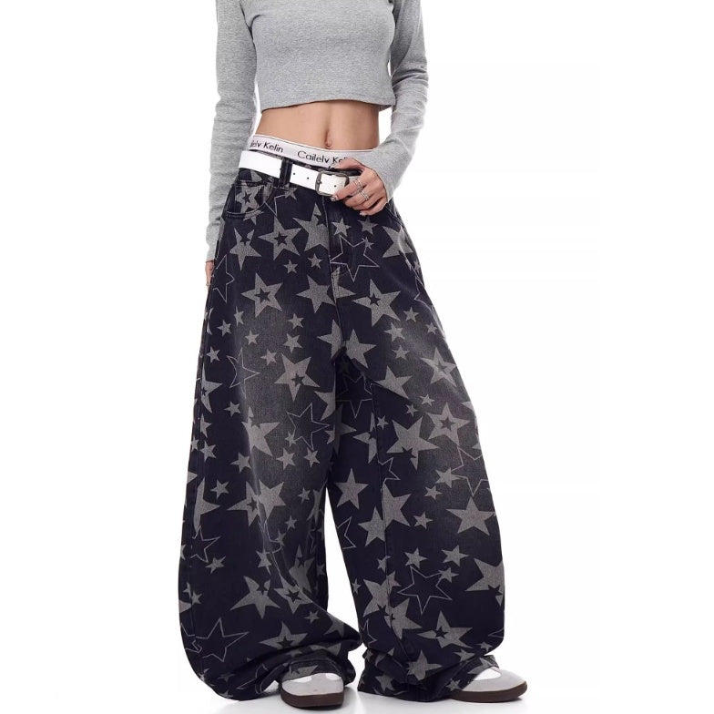 Stars Full Print Wide Curve Jeans BK7002