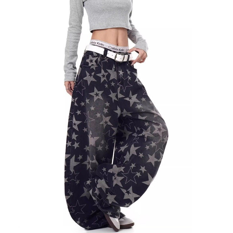 Stars Full Print Wide Curve Jeans BK7002