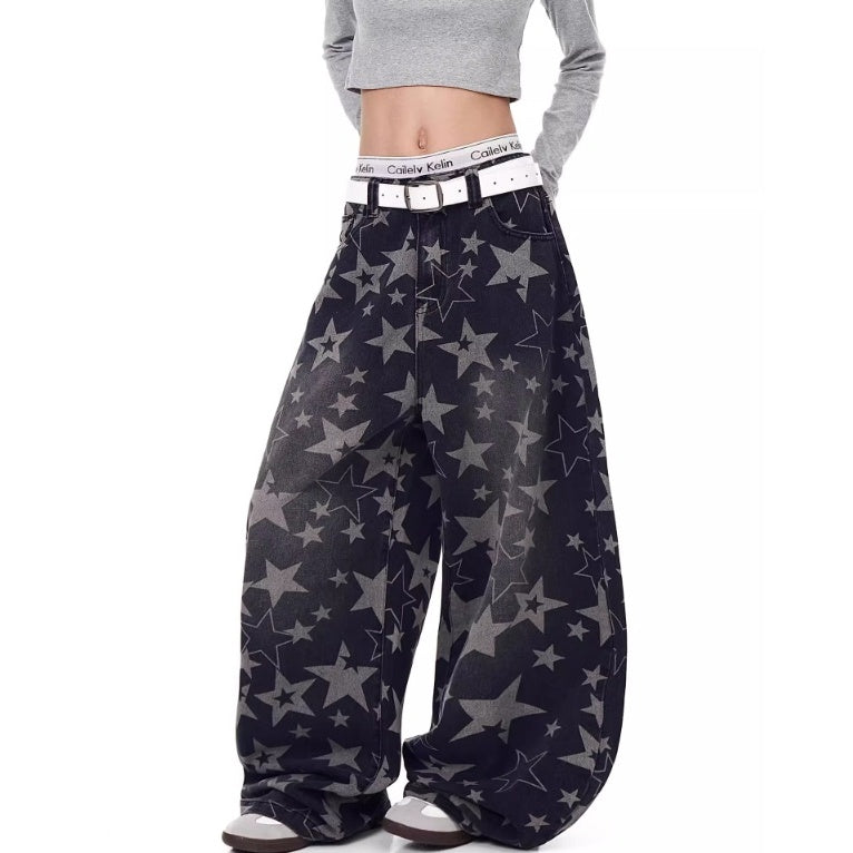 Stars Full Print Wide Curve Jeans BK7002