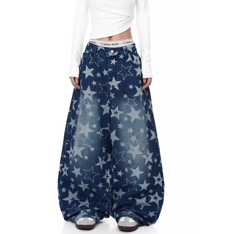 Stars Full Print Wide Curve Jeans BK7002