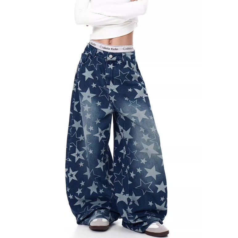 Stars Full Print Wide Curve Jeans BK7002