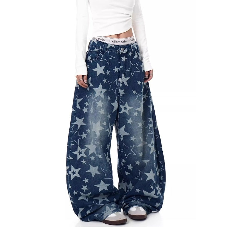 Stars Full Print Wide Curve Jeans BK7002