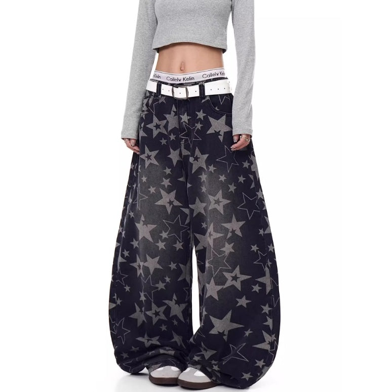 Stars Full Print Wide Curve Jeans BK7002