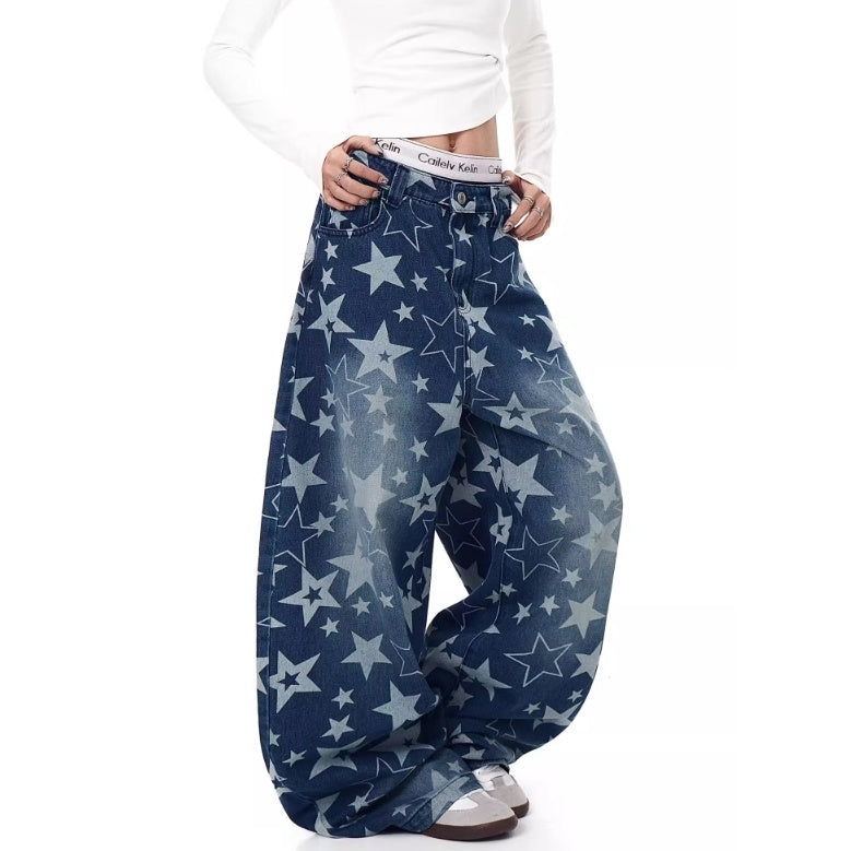 Stars Full Print Wide Curve Jeans BK7002