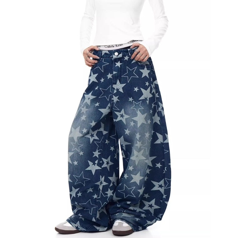 Stars Full Print Wide Curve Jeans BK7002