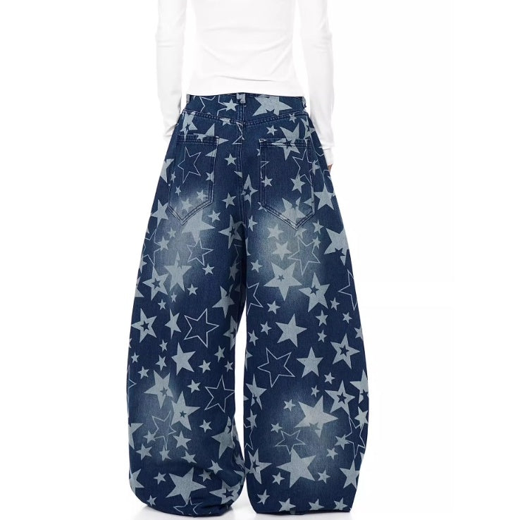 Stars Full Print Wide Curve Jeans BK7002