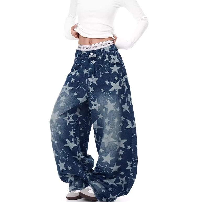 Stars Full Print Wide Curve Jeans BK7002