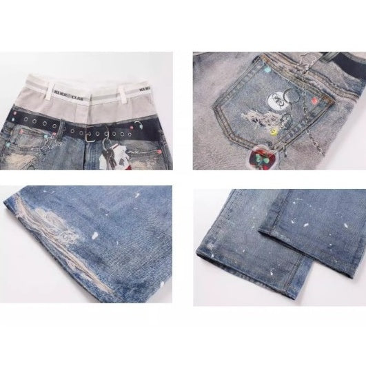 3D Printing Double Waist Distressed Loose Jeans BK7003