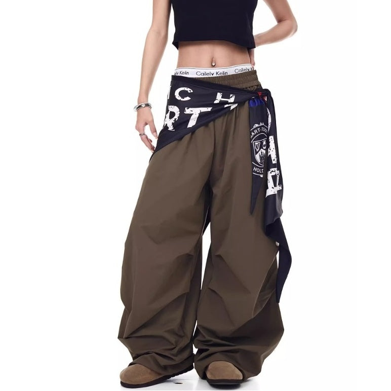 Cargo Paratrooper Curve Pants With Hip Curtain Scarf BK7005