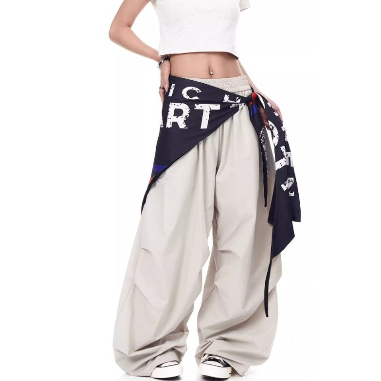 Cargo Paratrooper Curve Pants With Hip Curtain Scarf BK7005