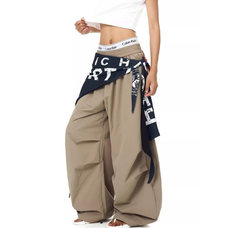 Cargo Paratrooper Curve Pants With Hip Curtain Scarf BK7005
