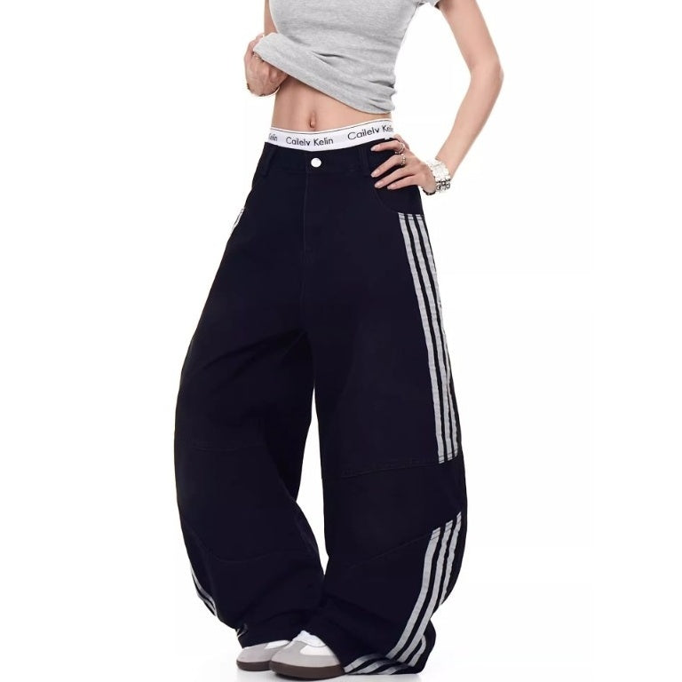 Three-Bar Splicing Wide-leg Curve Jeans MW10244